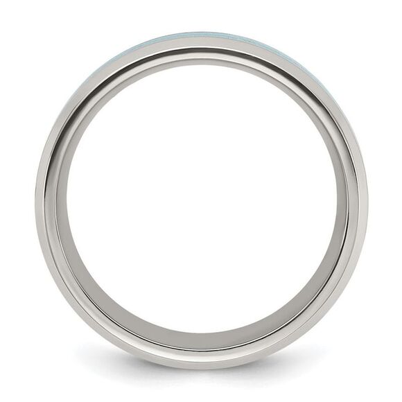 Kazi Luxury Chisel Titanium Polished with Turquoise Inlay 8mm Band - Picture 8 of 9